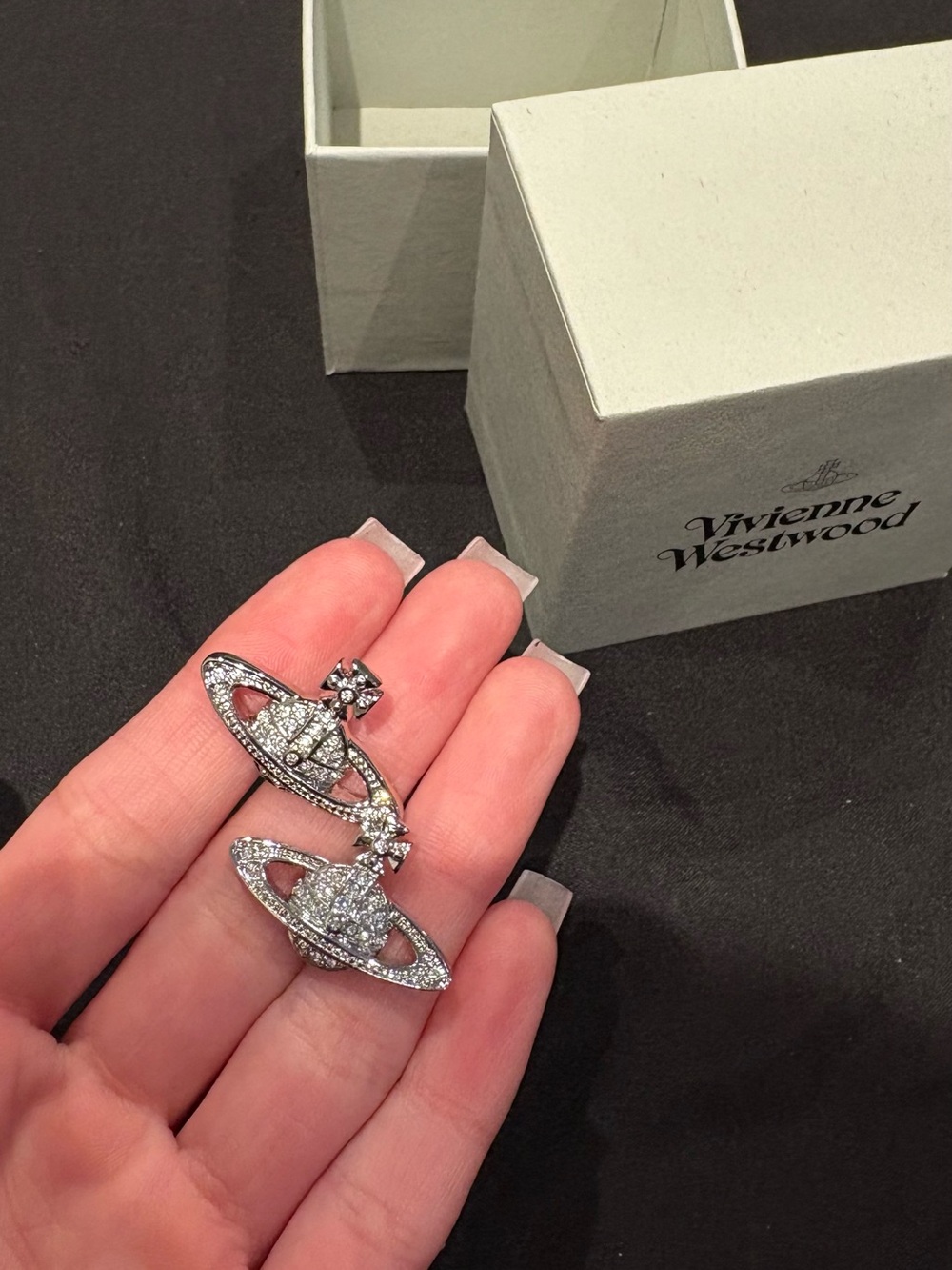 Vivienne Westwood Silver Crystal Planet Orb Drop Earrings